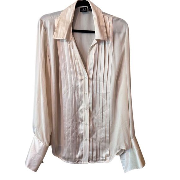 INC- Women’s Cream Button Down 100% Silk Pintuck French Cuff Blouse, Plus 18W - Picture 10 of 11